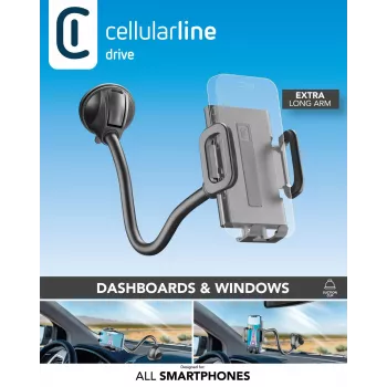 Sourcing Cellularline Hug Flexi XL universalus pasyvus laikiklis su siurbimo taurele mobiliesiems telefonams, juoda/pilka