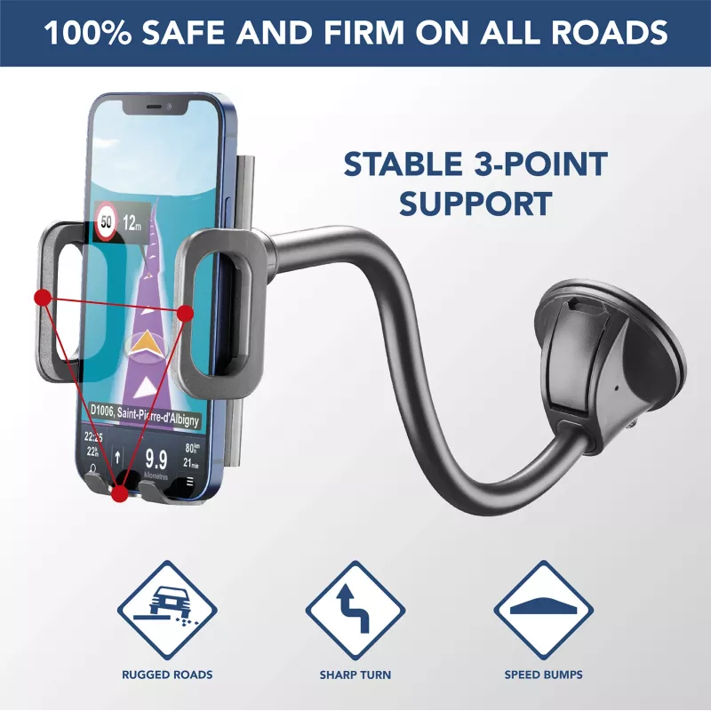 Sourcing Cellularline Hug Flexi XL universalus pasyvus laikiklis su siurbimo taurele mobiliesiems telefonams, juoda/pilka