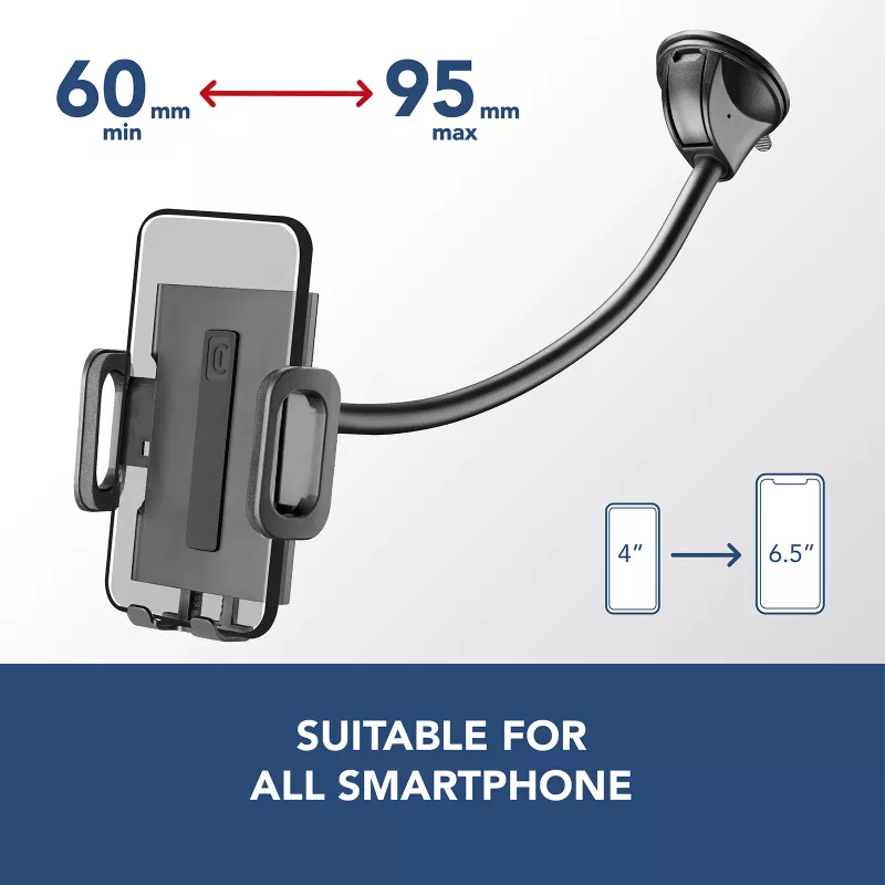 Sourcing Cellularline Hug Flexi XL universalus pasyvus laikiklis su siurbimo taurele mobiliesiems telefonams, juoda/pilka