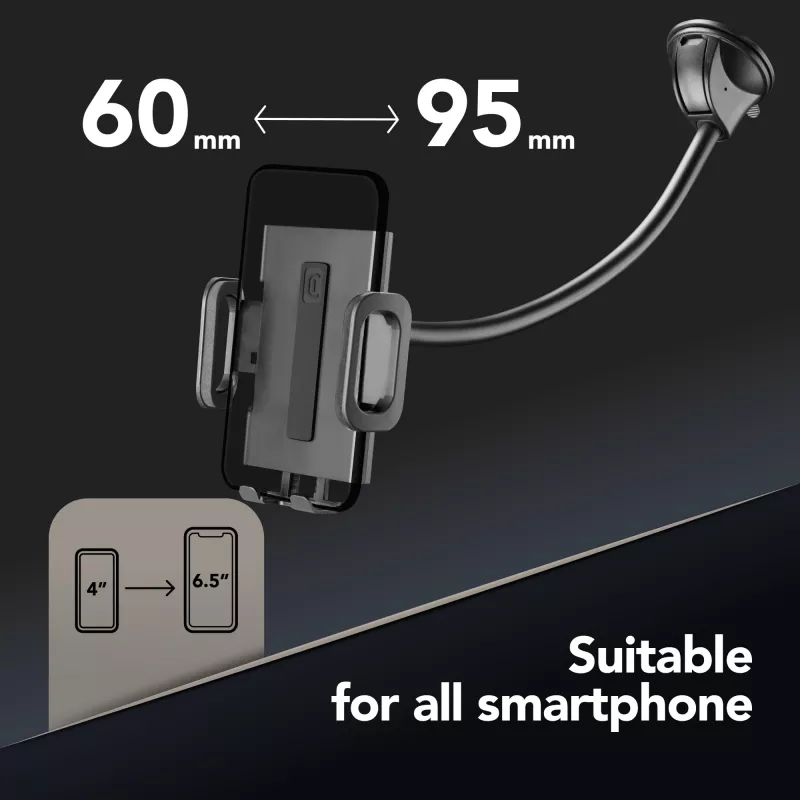 Sourcing Cellularline Hug Flexi XL universalus pasyvus laikiklis su siurbimo taurele mobiliesiems telefonams, juoda/pilka