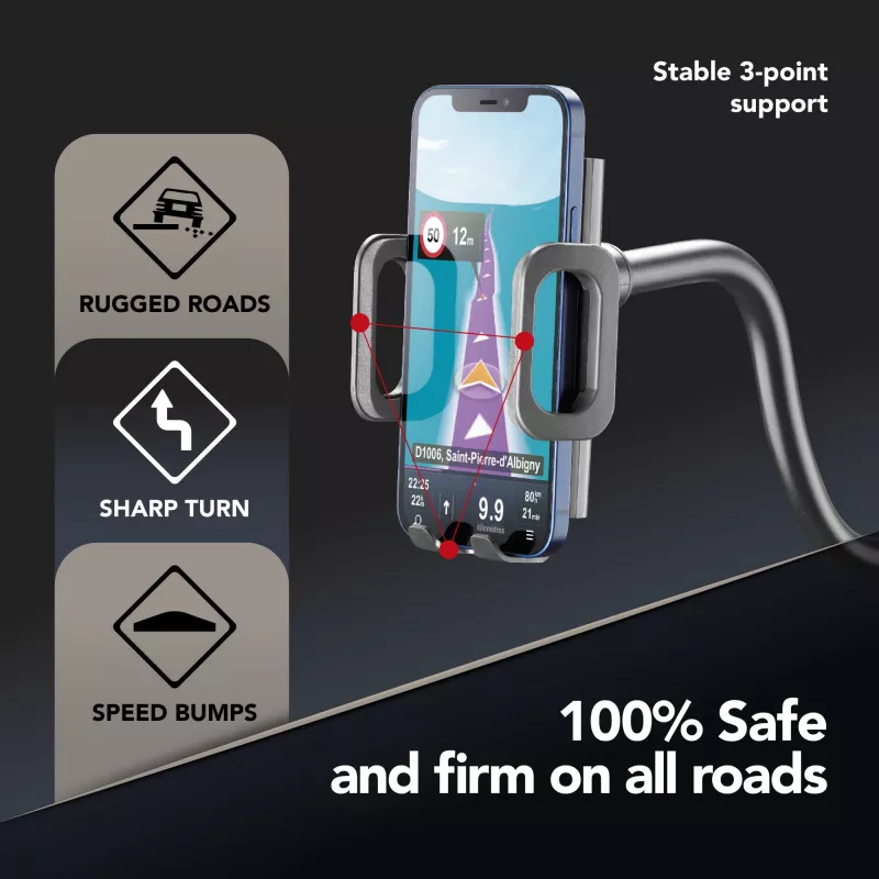Sourcing Cellularline Hug Flexi XL universalus pasyvus laikiklis su siurbimo taurele mobiliesiems telefonams, juoda/pilka