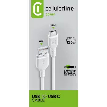Maitinimo laidas Cellularline 120cm USB-C USB A vyriškas Baltas