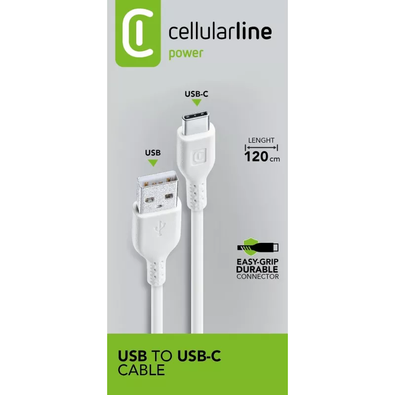 Maitinimo laidas Cellularline 120cm USB-C USB A vyriškas Baltas