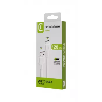 Maitinimo laidas Cellularline 120cm USB-C USB A vyriškas Baltas