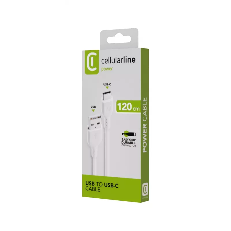 Maitinimo laidas Cellularline 120cm USB-C USB A vyriškas Baltas