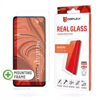 Displex ekrano apsauginis stiklas (10H), skirtas „Xiaomi 13/13T Pro“, su EASY-ON® Eco montavimo rėmeliu, atsparus įbrėžimams