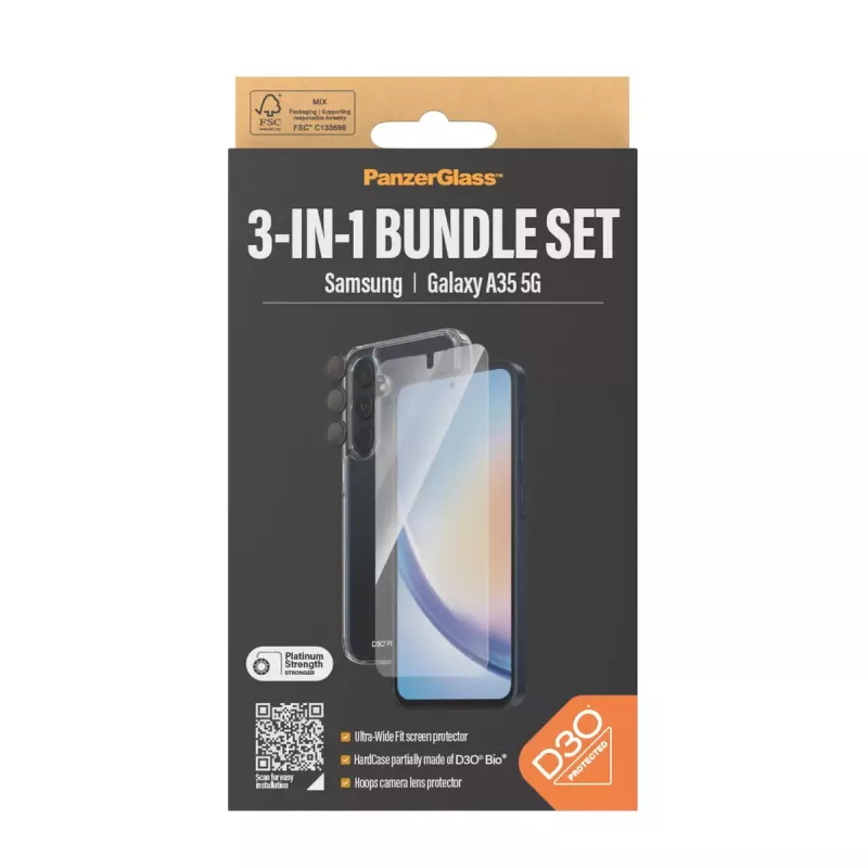 PanzerGlass ® 3-in-1 apsaugos rinkinys Samsung Galaxy A35 5G | Ultra-Wide Fit su EasyAligner