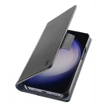 Knyginis dėklas Sourcing Book Galaxy S24 – dirbtinė oda, kortelės kišenė, magnetinis užsegimas, stovo funkcija, juodas, 6,2 col.