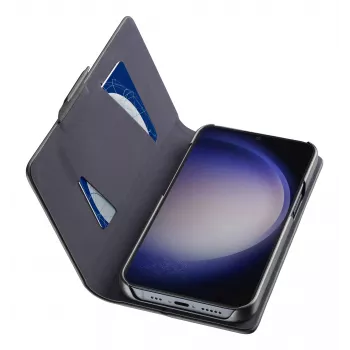 Knyginis dėklas Sourcing Book Galaxy S24 – dirbtinė oda, kortelės kišenė, magnetinis užsegimas, stovo funkcija, juodas, 6,2 col.