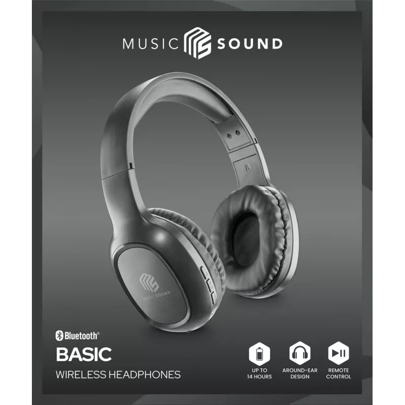 Music Sound Basic Bluetooth ant ausų uždedamos ausinės su nuotolinio valdymo pulteliu ir mikrofonu