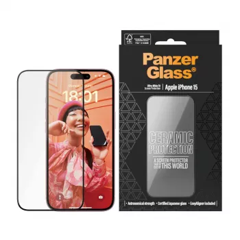 PanzerGlass Ceramic Protection, skirta iPhone 15, itin plataus pritaikymo, atspari įbrėžimams ir smūgiams
