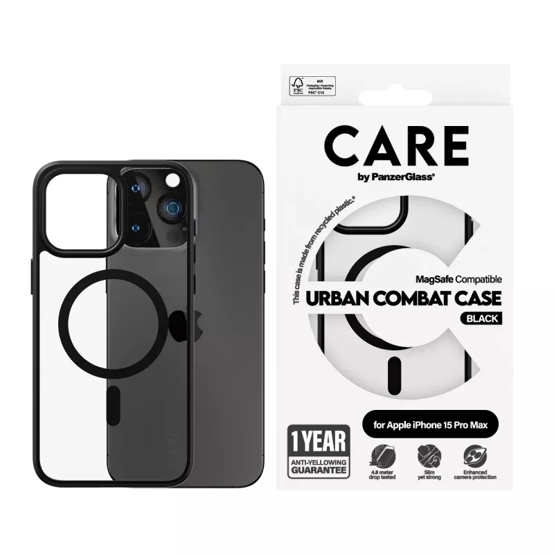 PanzerGlass CARE™ by ® Urban Combat Case Skaidrus su Juodu MagSafe iPhone 15 Pro Max