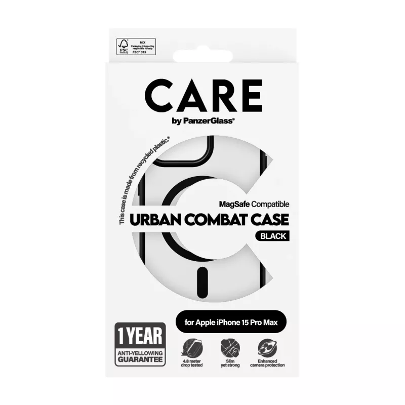 PanzerGlass CARE™ by ® Urban Combat Case Skaidrus su Juodu MagSafe iPhone 15 Pro Max
