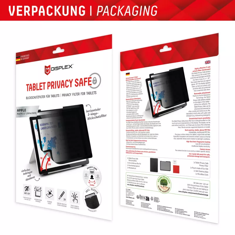 Displex TABLET PRIVACY SAFE nuimamas dvipusis privatumo filtras, skirtas iPad Pro 11'' (2025/2024)