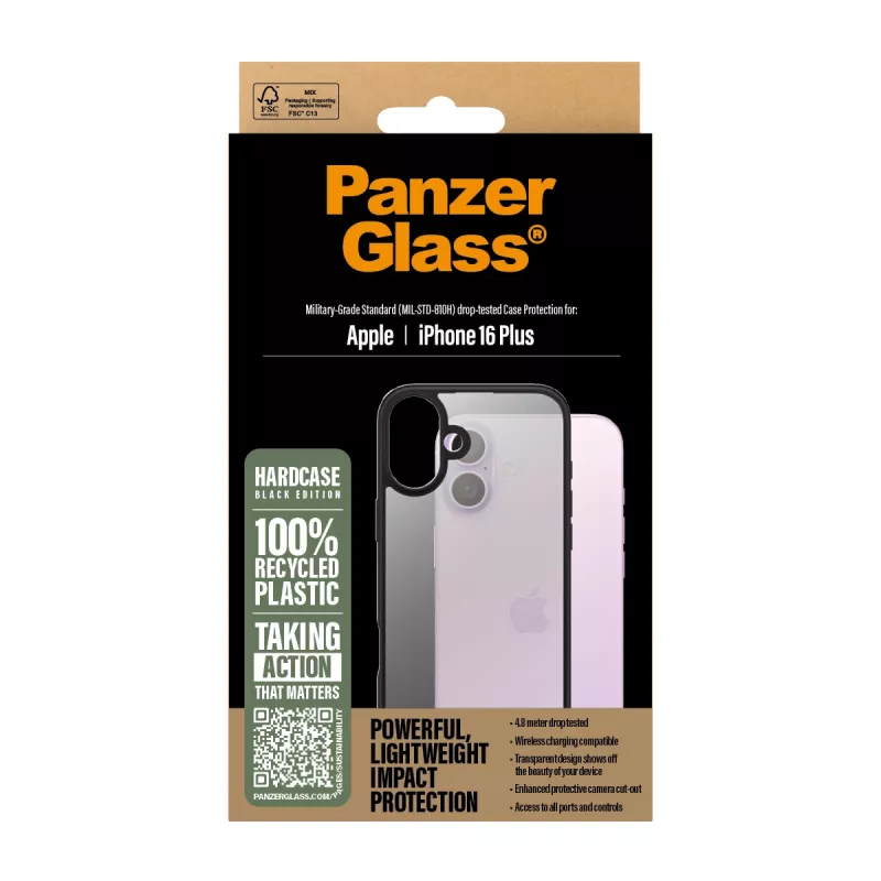 Dangtelis PanzerGlass HardCase Juoda iPhone '24 6,7 colio permatomas