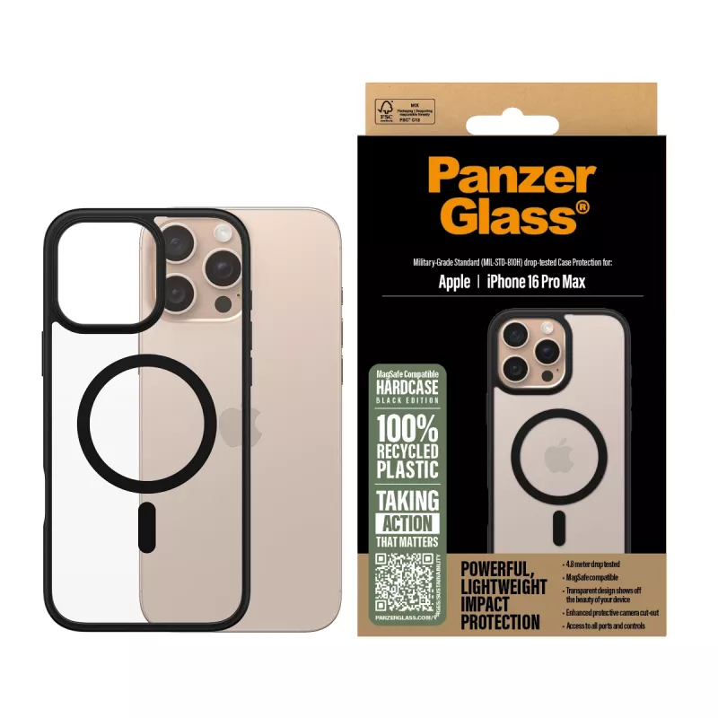 PanzerGlass ® HardCase permatomas su juodu MagSafe rėmeliu iPhone 16 Pro Max