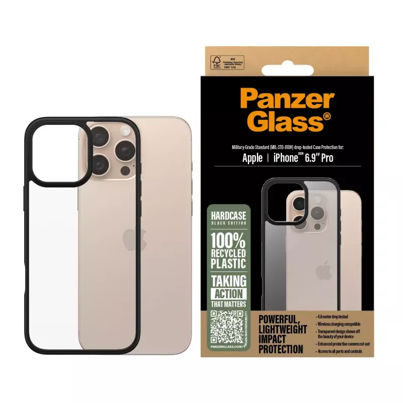 PanzerGlass ® HardCase permatomas su juodu rėmeliu iPhone 16 Pro Max