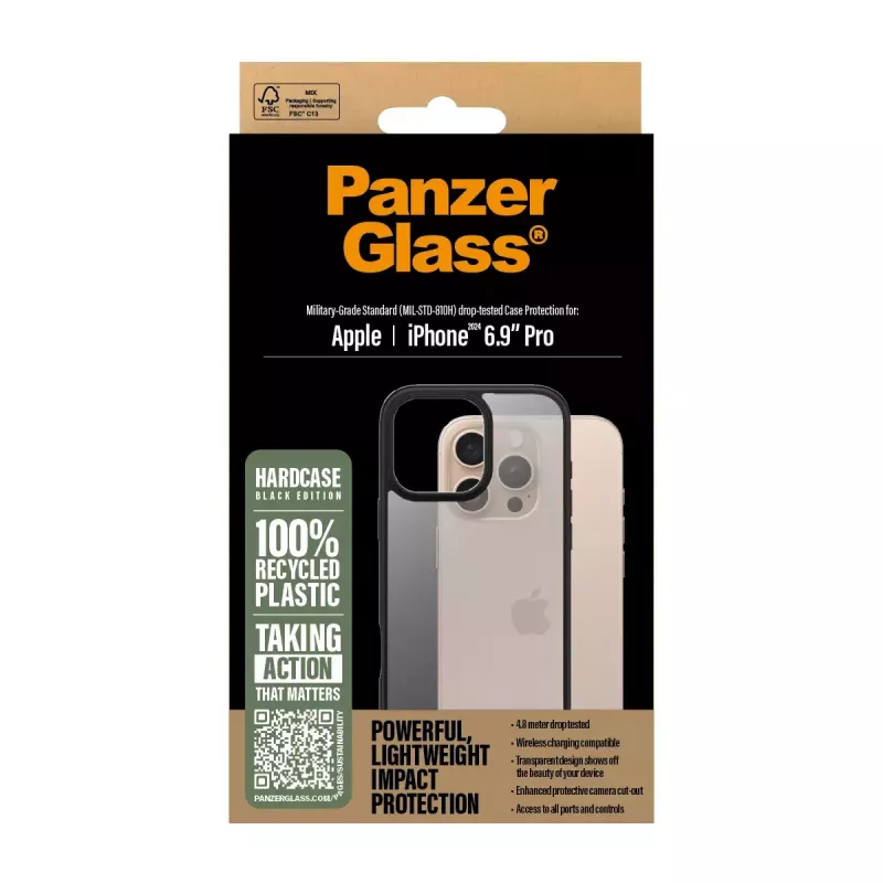 PanzerGlass ® HardCase permatomas su juodu rėmeliu iPhone 16 Pro Max