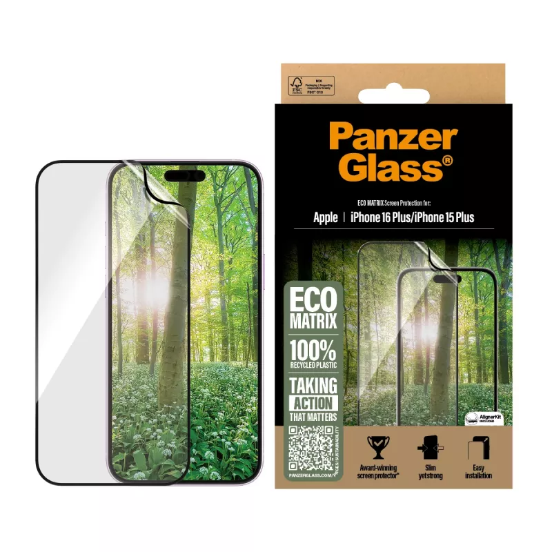 PanzerGlass ® ECO MATRIX ekrano apsauga iPhone 16 Plus | 15 Plus | itin plati apsauga