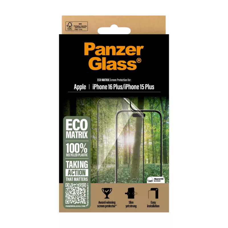 PanzerGlass ® ECO MATRIX ekrano apsauga iPhone 16 Plus | 15 Plus | itin plati apsauga