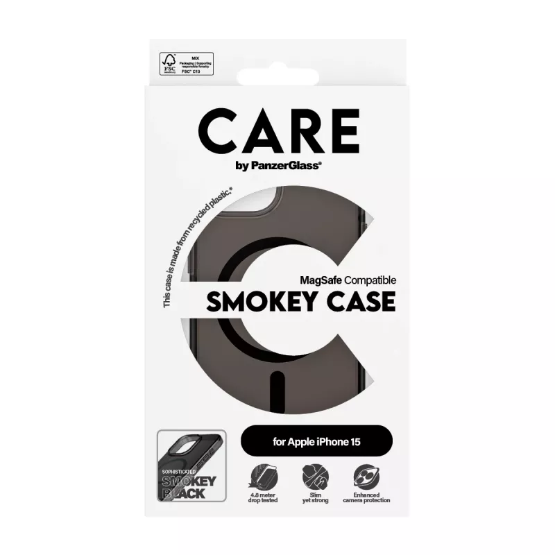 PanzerGlass CARE™ by ® Urban Combat dėklas Smokey su juodu MagSafe skirtas iPhone 15
