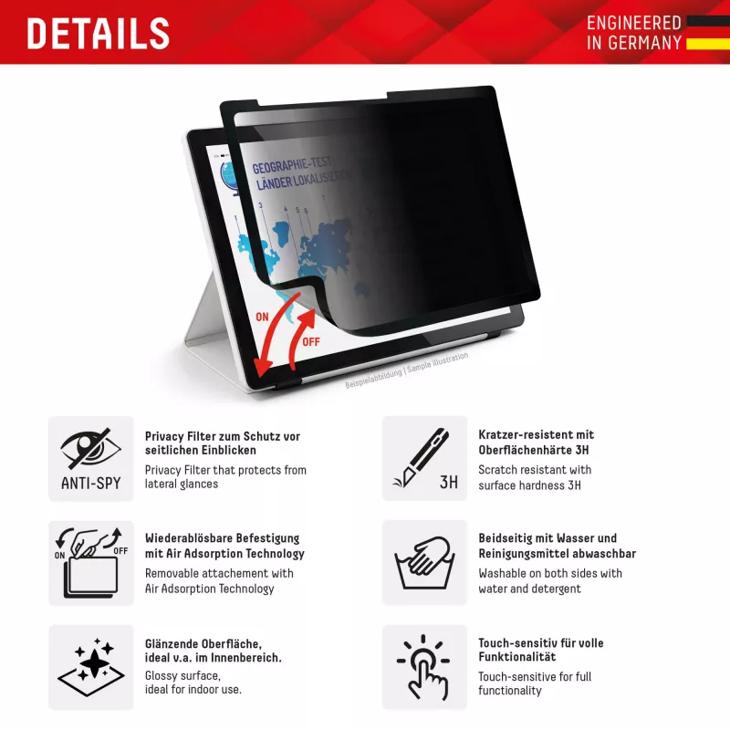 Displex TABLET PRIVACY SAFE nuimamas dvipusis privatumo filtras, skirtas iPad Pro 13 colių/Air 13 colių (2024/2025)