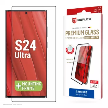 Displex Premium Anti-Reflex ekrano apsauga (antirefleksinė, pilnas uždengimas, 10H), skirta Samsung Galaxy S24 Ultra, Eco montavimo rėmelis, pilnas uždengimas