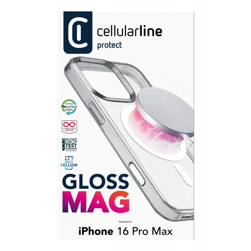 Cellularline Gloss Mag - iPhone 16 Pro Max magnetinis dėklas įkrovimui ir tvirtinimui prie MagSafe įkroviklio
