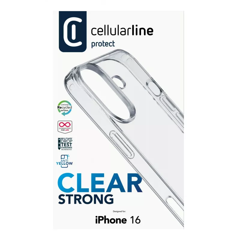 Dėklas Cellularline CLEARDUOIPH16T, skirtas iPhone 16, permatomas, 15,5 cm