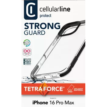 Cellularline Tetra Force Strong Guard - iPhone 16 Pro Max Itin apsauginis, smūgiams atsparus lankstus dėklas su integruota Microban® antibakterine technologija