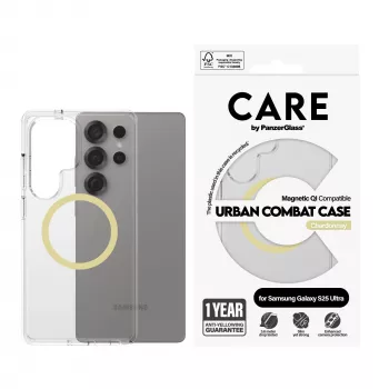 PanzerGlass CARE™ by ® Urban Combat Case Skaidrus su Chardonnay Qi suderinamas Samsung Galaxy S25 Ultra