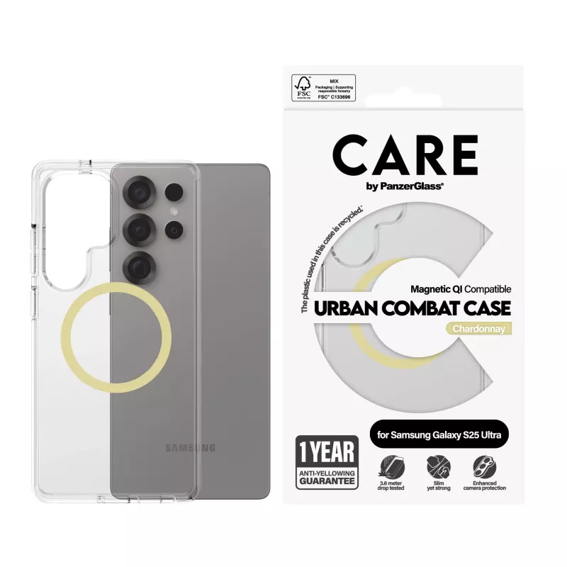PanzerGlass CARE™ by ® Urban Combat Case Skaidrus su Chardonnay Qi suderinamas Samsung Galaxy S25 Ultra