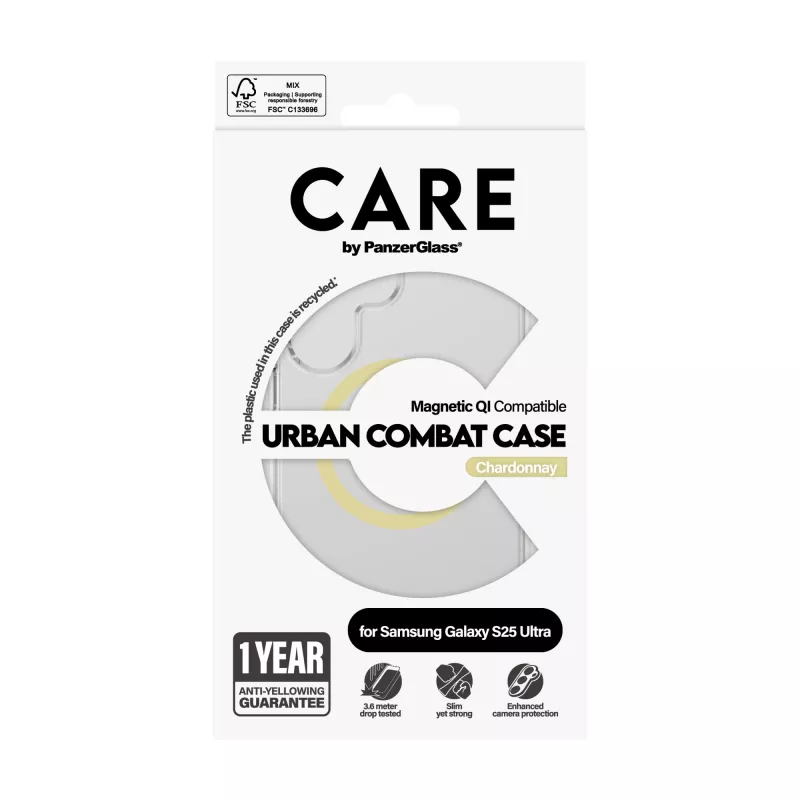 PanzerGlass CARE™ by ® Urban Combat Case Skaidrus su Chardonnay Qi suderinamas Samsung Galaxy S25 Ultra