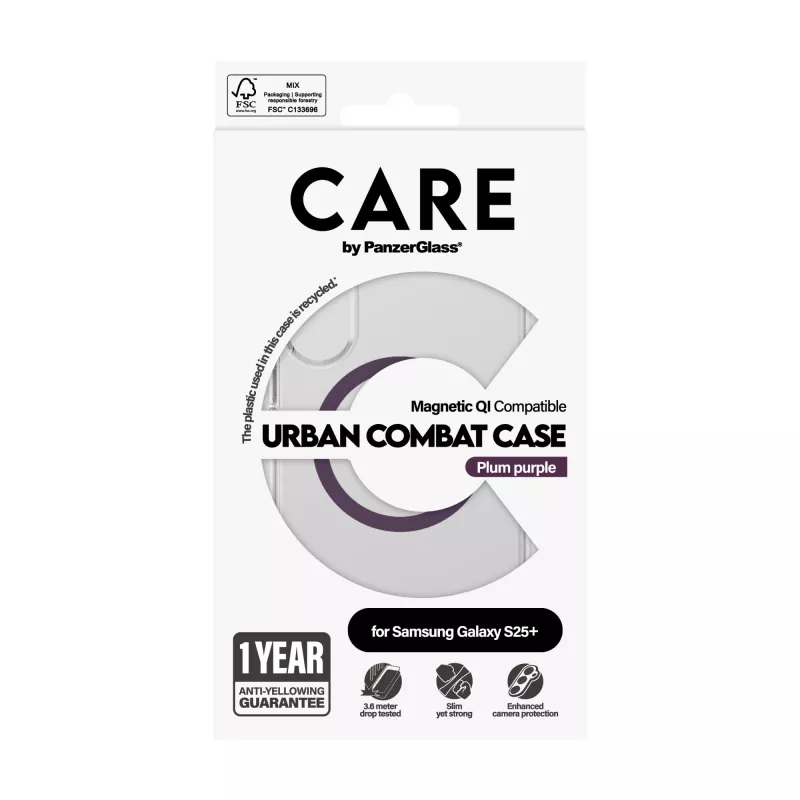 PanzerGlass CARE Urban Combat skaidrus dėklas Plum Purple Qi Samsung Galaxy S25+