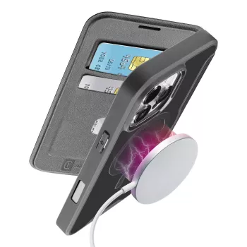 Cellularline Daily Mag - iPhone 16 Pro Max knygelės tipo dėklas su pusiau permatoma kieta nugarėle, suderinamas su MagSafe® ekosistema