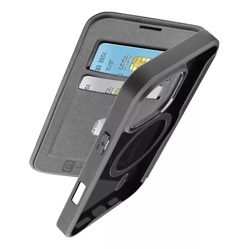 Cellularline Daily Mag - iPhone 16 Pro Max knygelės tipo dėklas su pusiau permatoma kieta nugarėle, suderinamas su MagSafe® ekosistema