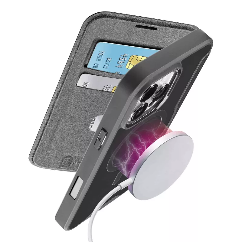 Cellularline Daily Mag - iPhone 16 Pro Max knygelės tipo dėklas su pusiau permatoma kieta nugarėle, suderinamas su MagSafe® ekosistema
