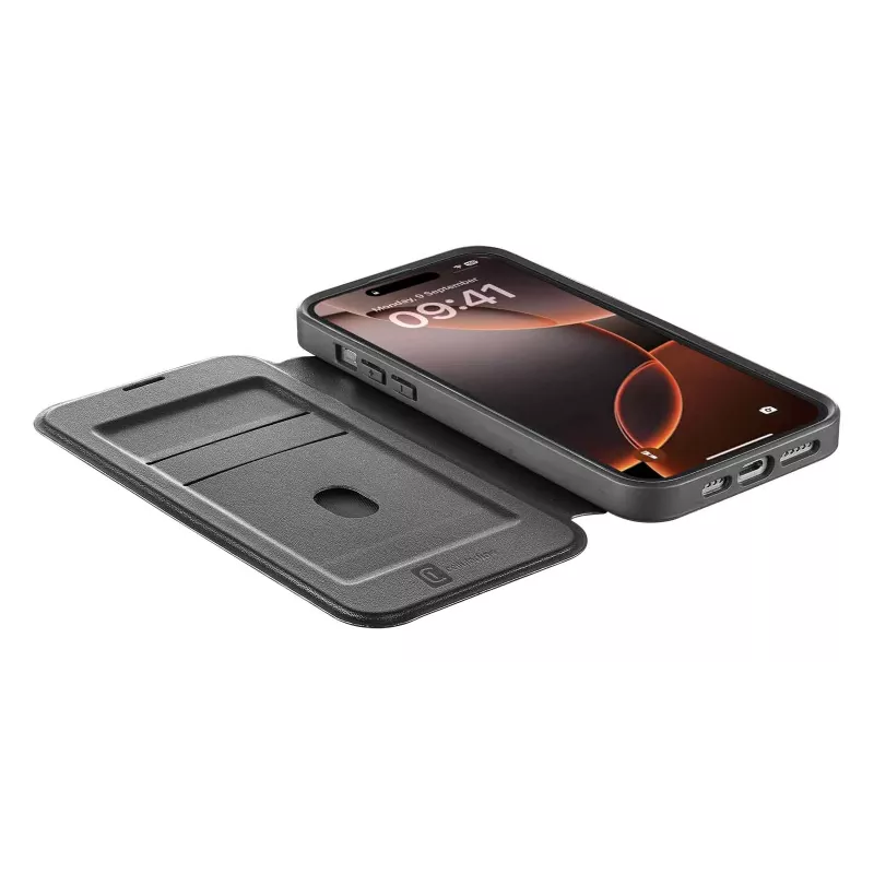 Cellularline Daily Mag - iPhone 16 Pro Max knygelės tipo dėklas su pusiau permatoma kieta nugarėle, suderinamas su MagSafe® ekosistema