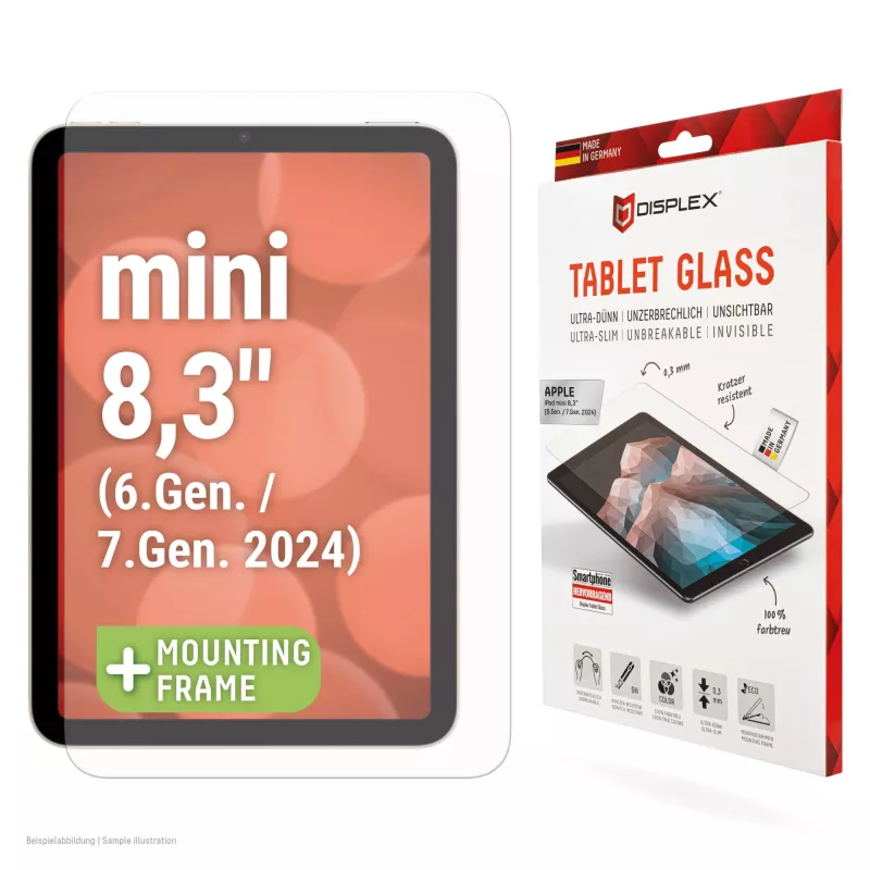 Displex ekrano apsauga (9H) Apple iPad mini 8,3'' (6-os/7-os kartos 2024), Eko montavimo rėmelis, atspari įbrėžimams