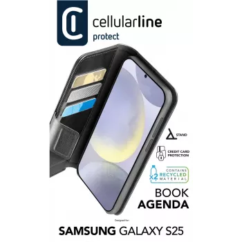 Dėklas-knygelė Cellularline Galaxy S25 16,1 cm juodas su 3 kortelių kišenėmis