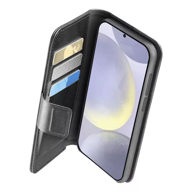 Dėklas-knygelė Cellularline Galaxy S25 16,1 cm juodas su 3 kortelių kišenėmis
