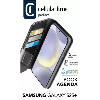 Cellularline Book Agenda - Galaxy S25+ odos efekto knygos tipo dėklas su magnetiniu užsegimu