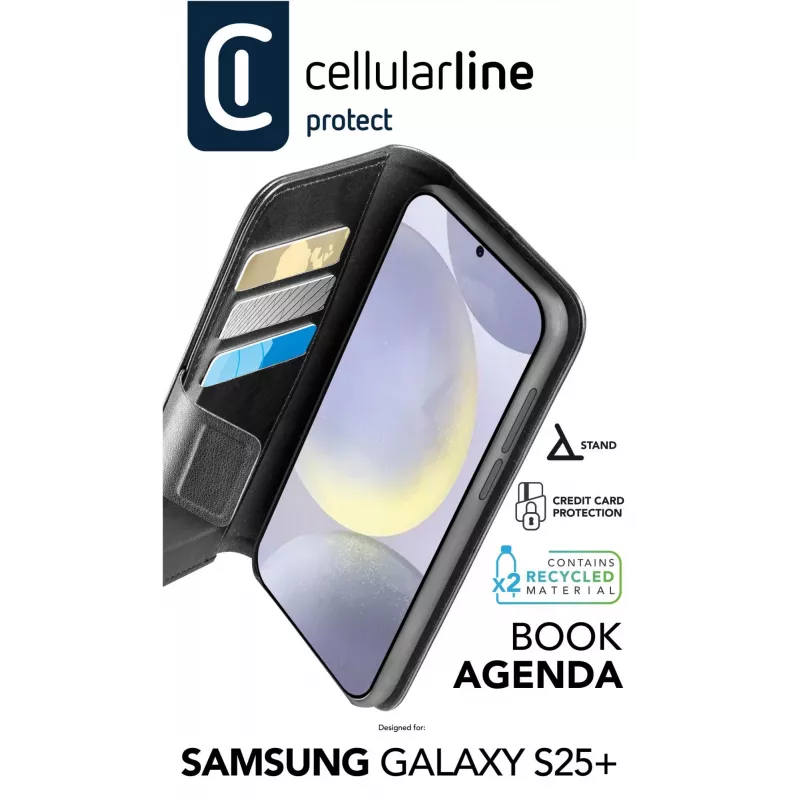 Cellularline Book Agenda - Galaxy S25+ odos efekto knygos tipo dėklas su magnetiniu užsegimu
