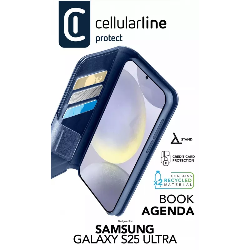 Cellularline Book Agenda - „Galaxy S25 Ultra“ odinio efekto knygos tipo dėklas su magnetiniu užsegimu