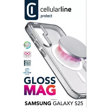 Cellularline Gloss Mag - Galaxy S25 magnetinis dėklas, skirtas įkrovimui ir prisegimui prie MagSafe įkroviklio