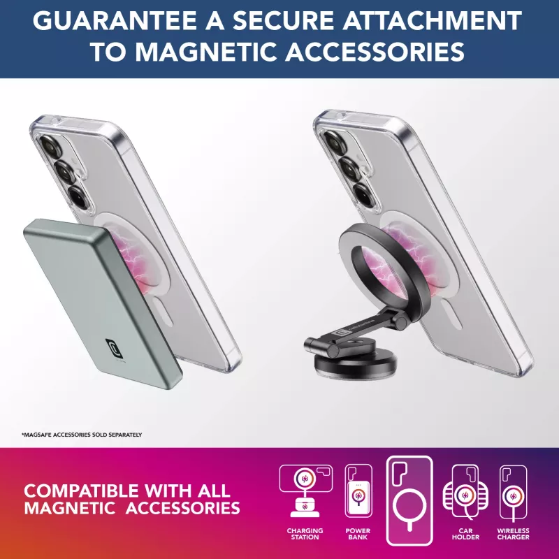 Cellularline Gloss Mag - Galaxy S25 magnetinis dėklas, skirtas įkrovimui ir prisegimui prie MagSafe įkroviklio