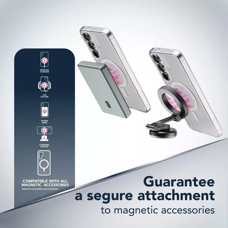 Cellularline Gloss Mag - Galaxy S25 magnetinis dėklas, skirtas įkrovimui ir prisegimui prie MagSafe įkroviklio