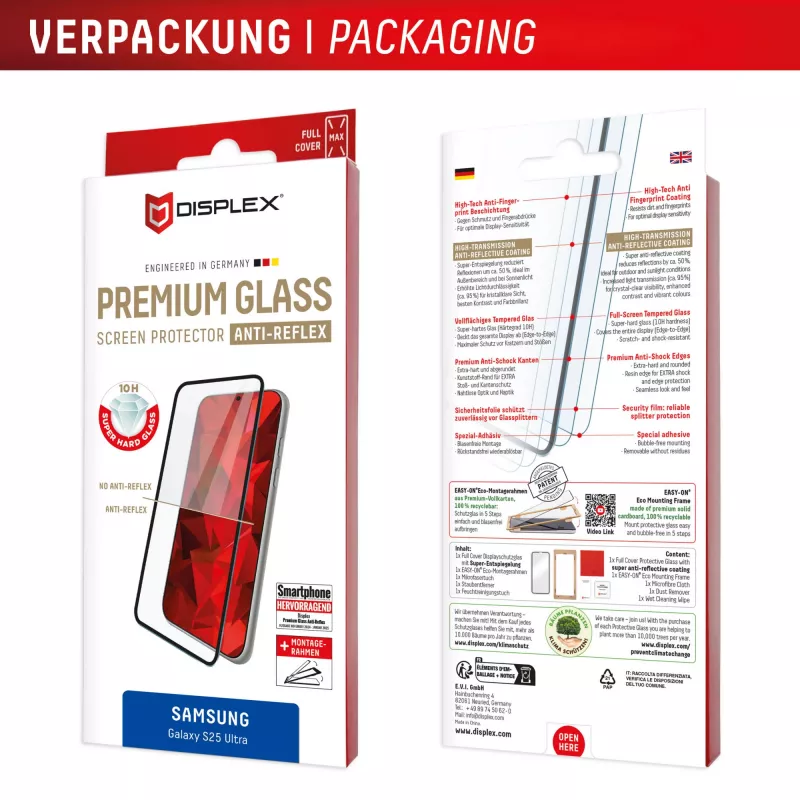 Displex Premium Screen Protector (Full Cover, 10H), skirtas Samsung Galaxy S25 Ultra, Eco montavimo rėmelis, pilna danga