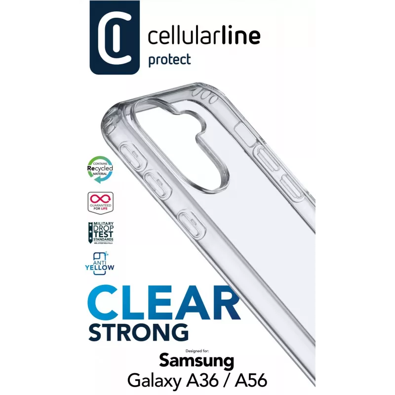 “Cellularline Clear Protect” - “Galaxy A36/A56” standus dėklas su guminiais kraštais