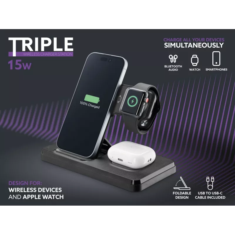 Tech Pop mobiliojo įrenginio dokinė stotelė Išmaniajam laikrodžiui išmaniajam telefonui Juoda